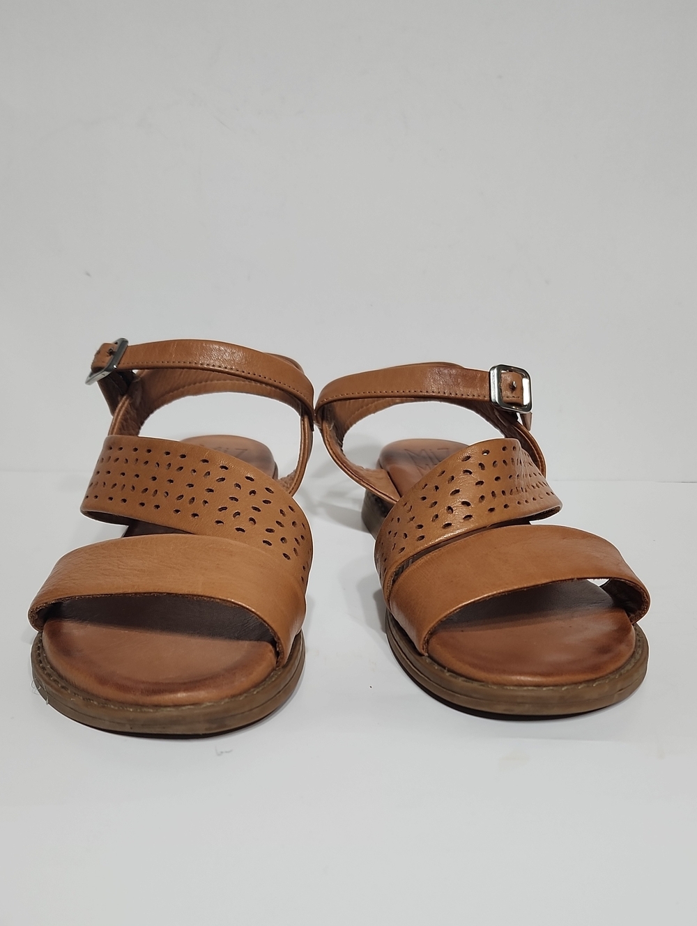 Miz Mooz Cognac Hazel Perforated Leather Strappy Sandals Size 38 - Picture 2 of 12